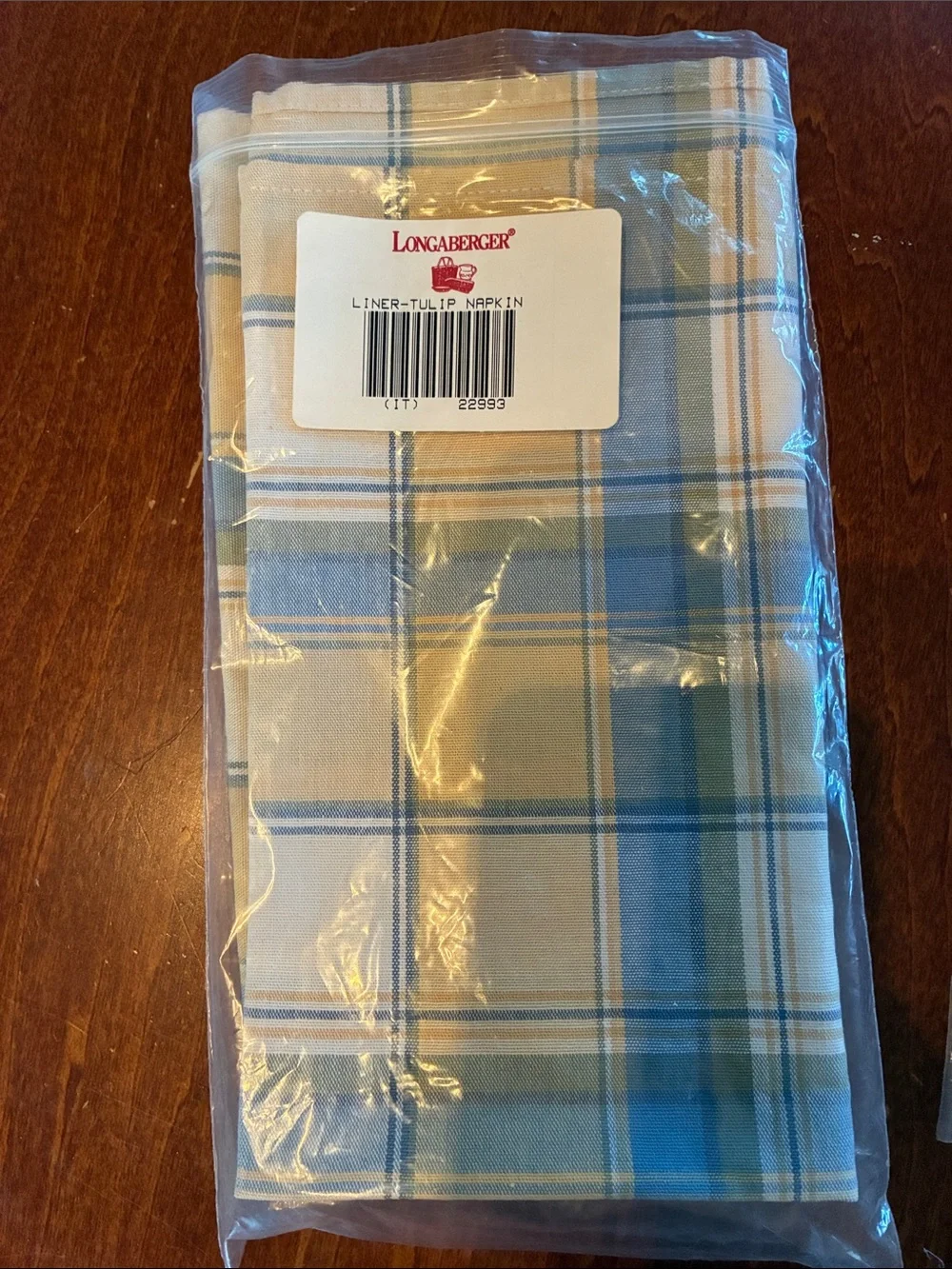 Longaberger Blue Solid, Tulip & Plaid Napkin Trio